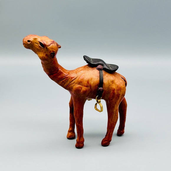 Vintage Leather Tooled Dromedary Camel Toy Figurine 6” - Picture 1 of 6